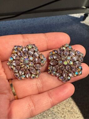 Austrian Vinatge signed AB crystals clip on Earrings